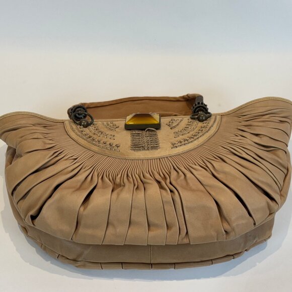 Vintage Christian Dior Beige Pleated Lambskin Leather Plisse Tote Bag - Picture 11 of 16